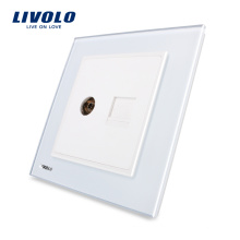 Herstellung Livolo Luxus Weiße Kristallglasscheibe 2 Banden Wand Computer Netzwerk RJ45 und TV Steckdosen VL-W292VC-12